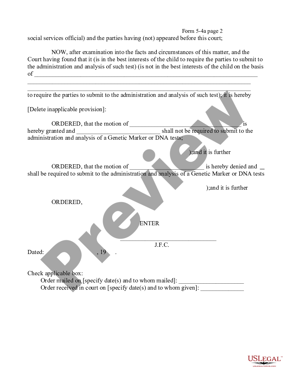 form Order on Motion to Challenge Genetic Marker or DNA Testing Directive preview
