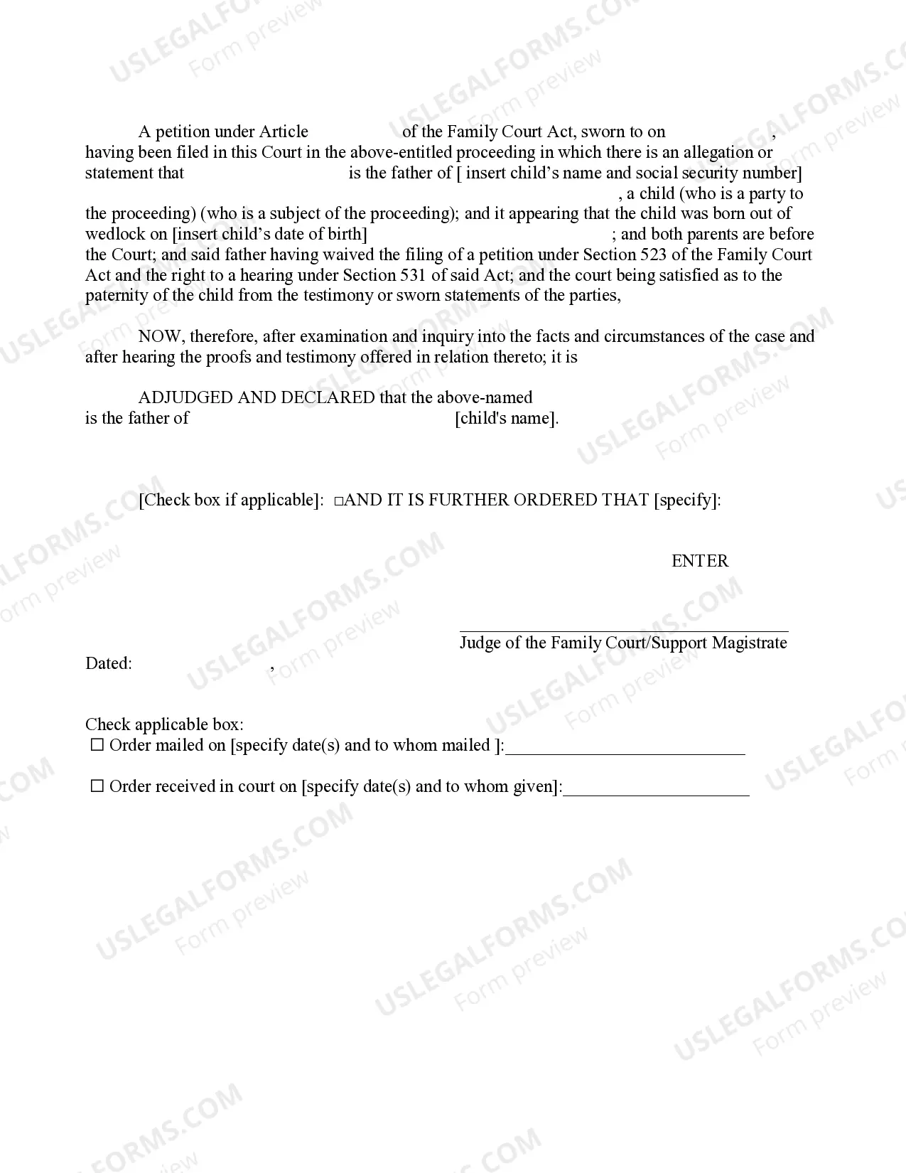 Preview Order of Filiation (Non Article 5-5-B)