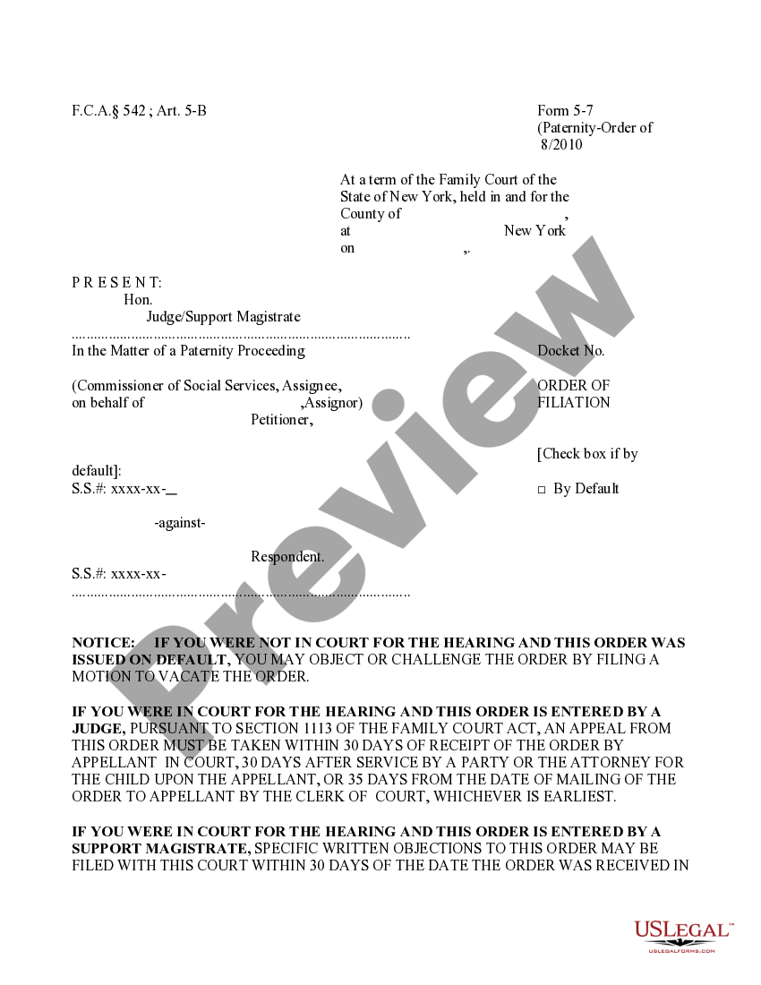 New York Order Of Filiation Family Court Act Section 564 New York