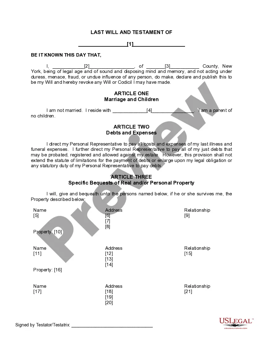 Preview Mutual Wills containing Last Will and Testaments for Man and Woman living together not Married with No Children