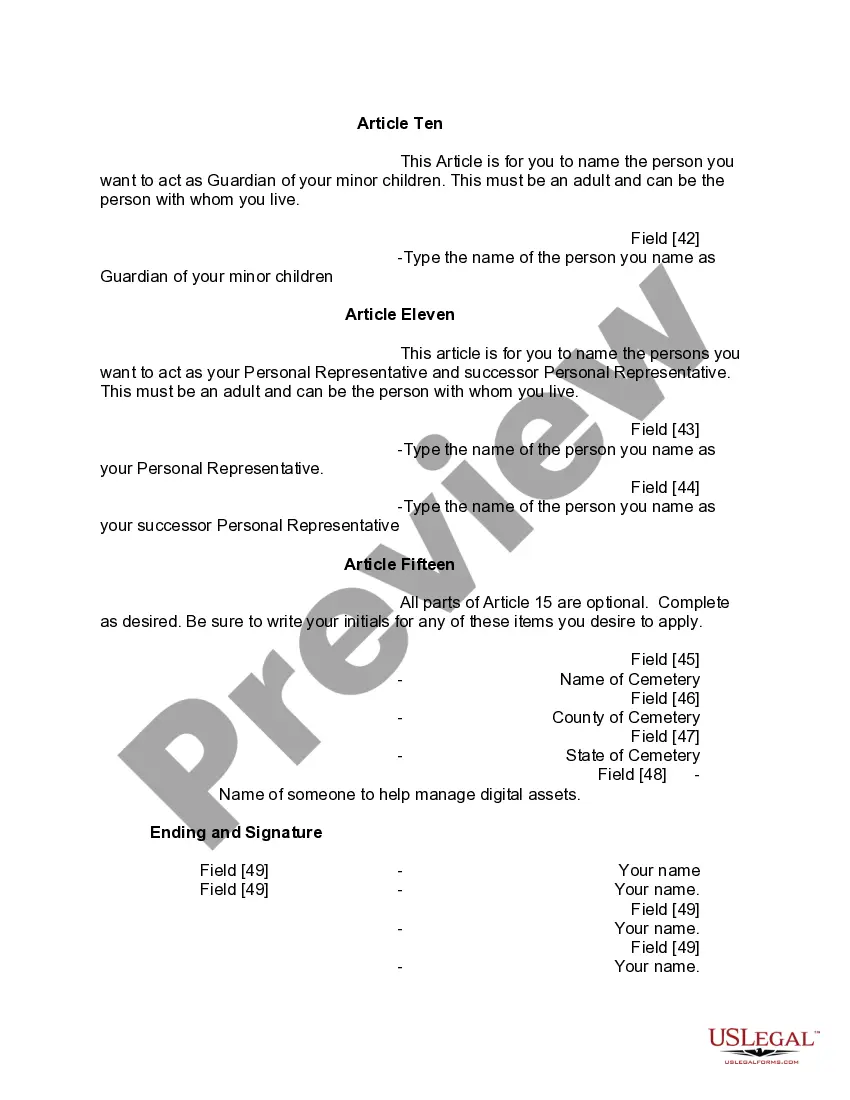Preview Mutual Wills or Last Will and Testaments for Man and Woman living together, not Married with Minor Children