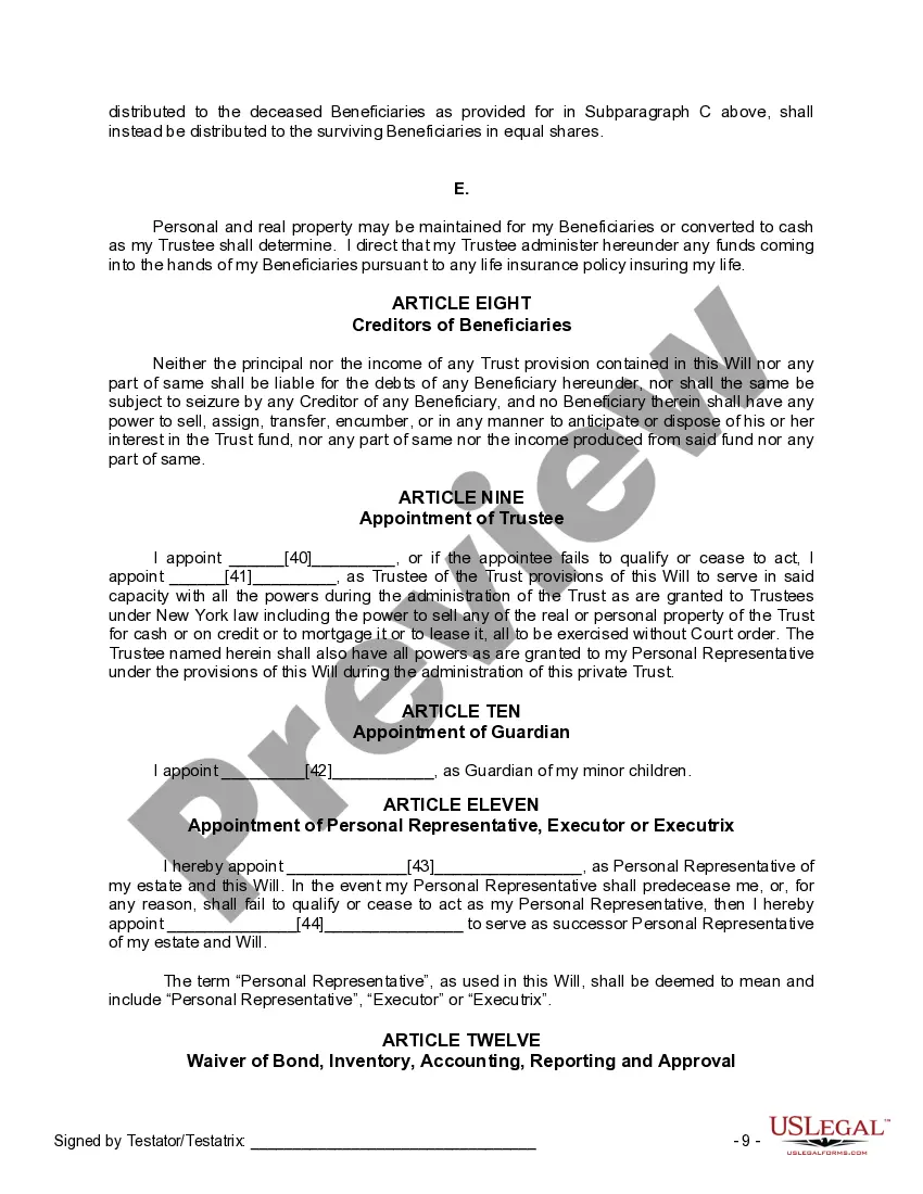 Preview Mutual Wills or Last Will and Testaments for Man and Woman living together, not Married with Minor Children