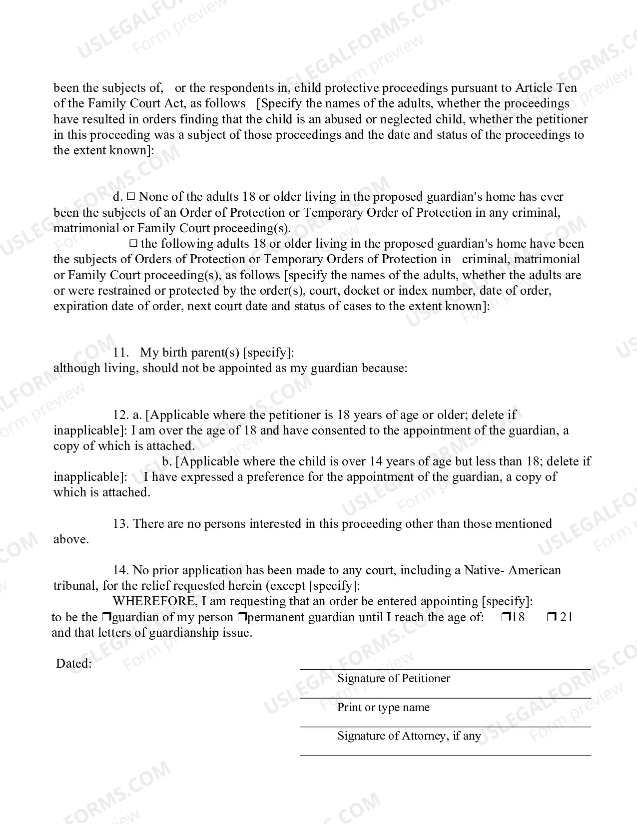 Preview Petition By Person Over 14 For Appointment of Guardian of Person Or Permanent Guardian