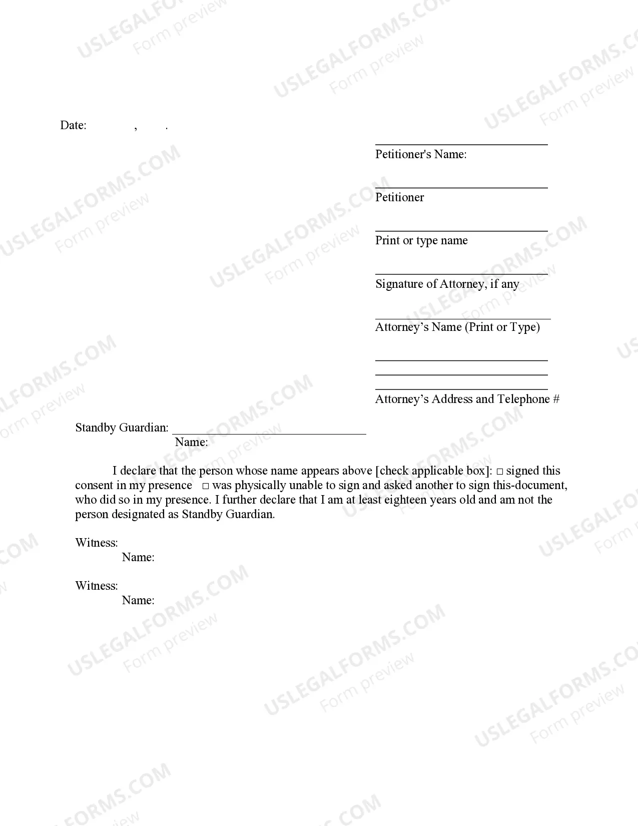 Preview Consent of Petitioner Appointment of Standby Guardian