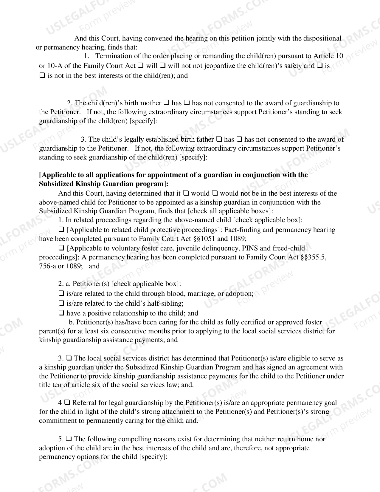 Preview Order Appointing Kinship Guardian And-Or Permanent Guardian