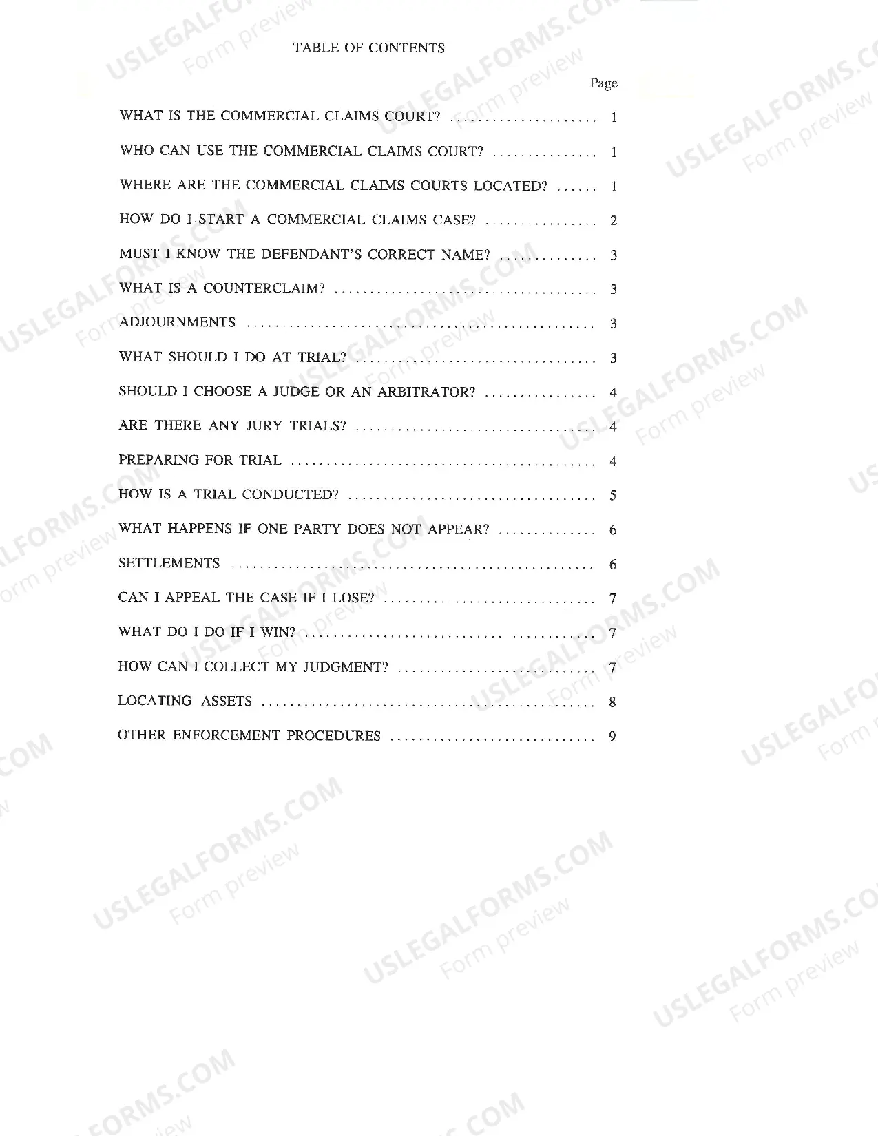 Preview Instructional Guide to Commercial Claims