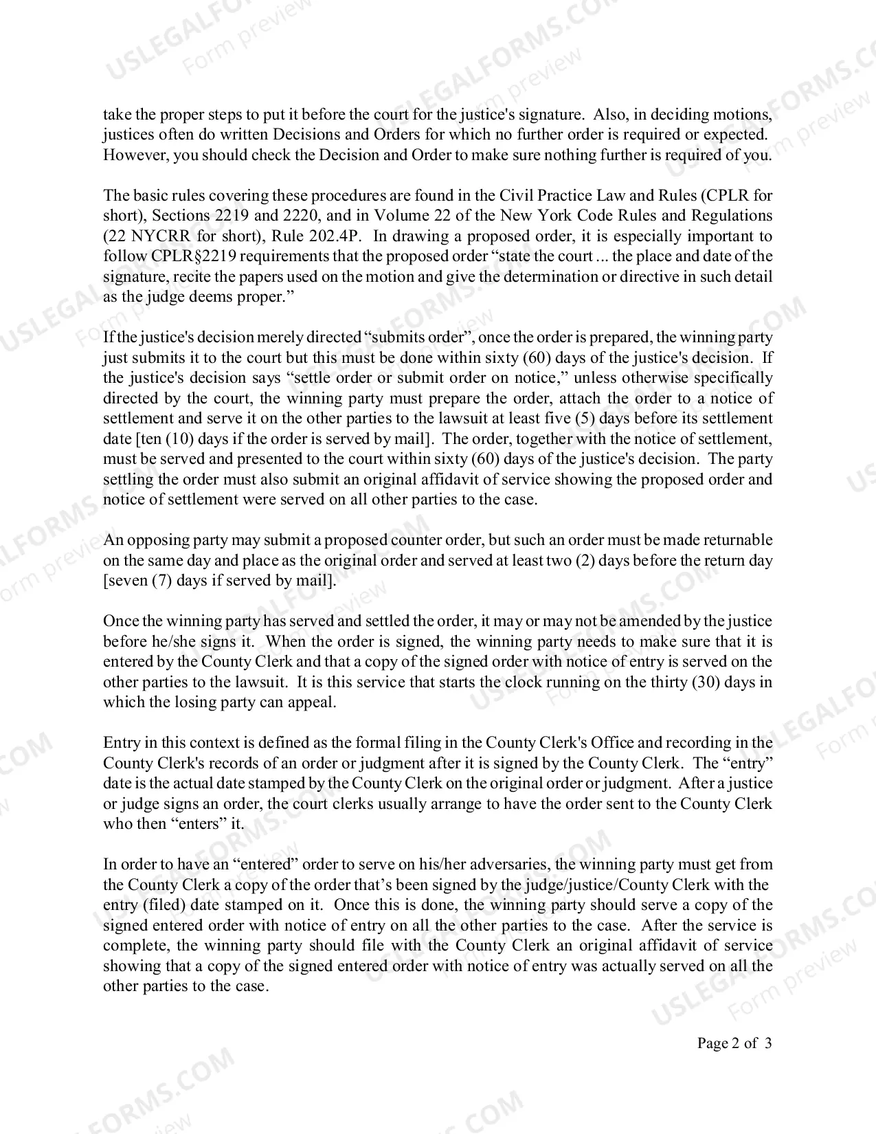 Preview Court Order Procedures