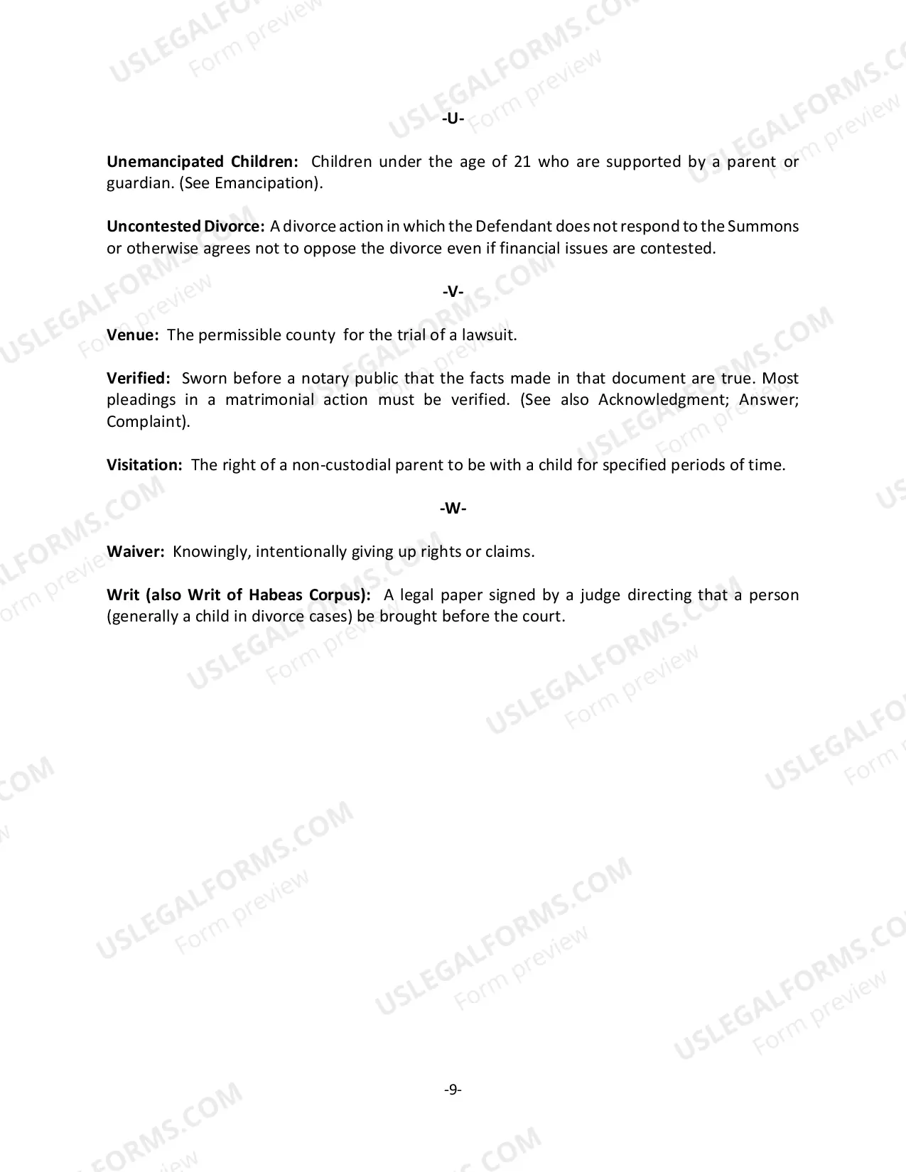 Preview Common Legal Terms - Matrimonial/Divorce Matters