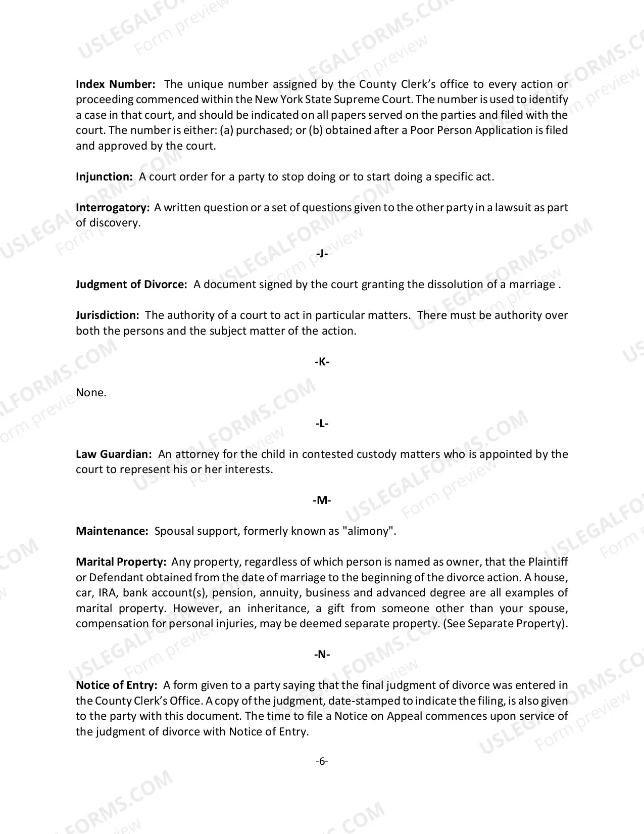 Preview Common Legal Terms - Matrimonial/Divorce Matters