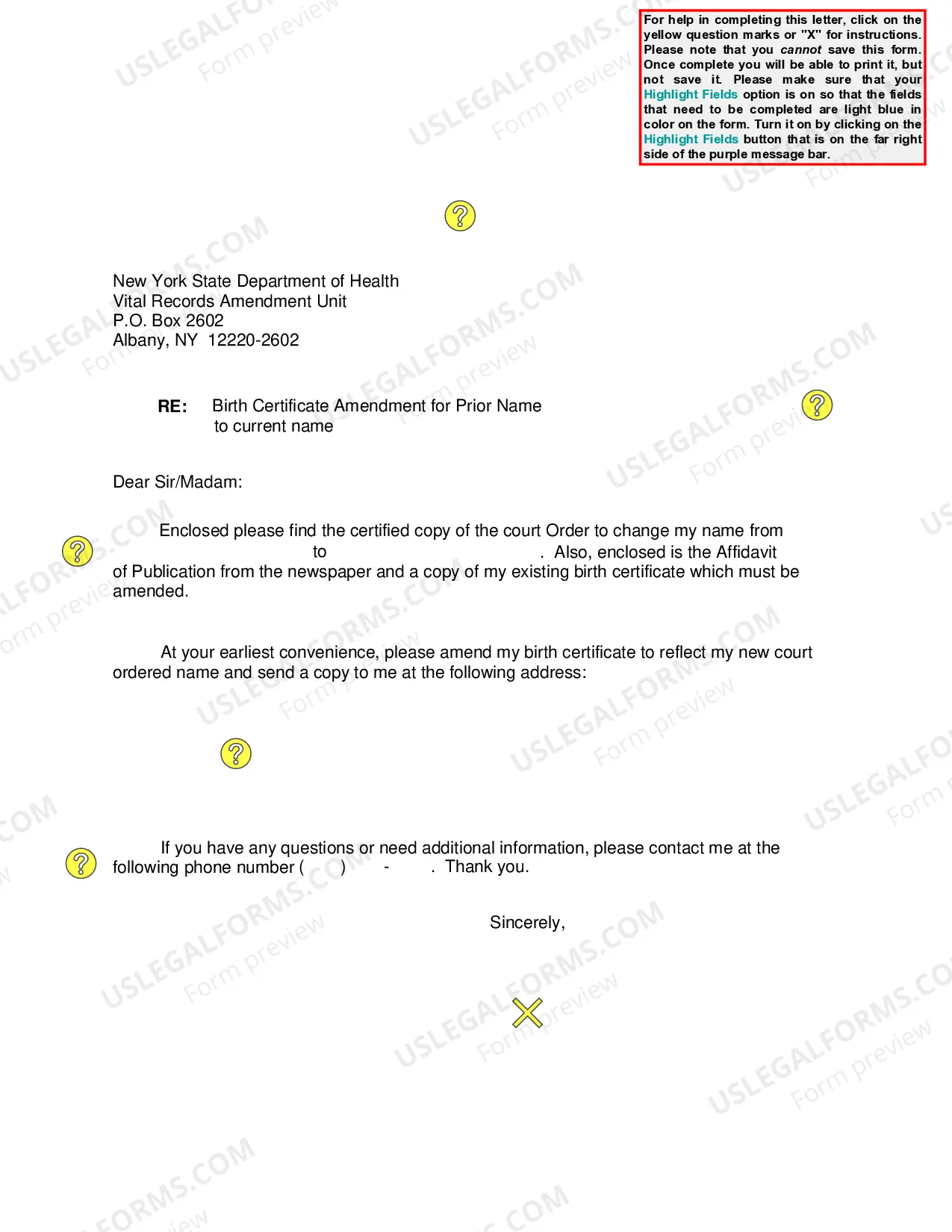 Preview Letter to Amend Birth Certificate
