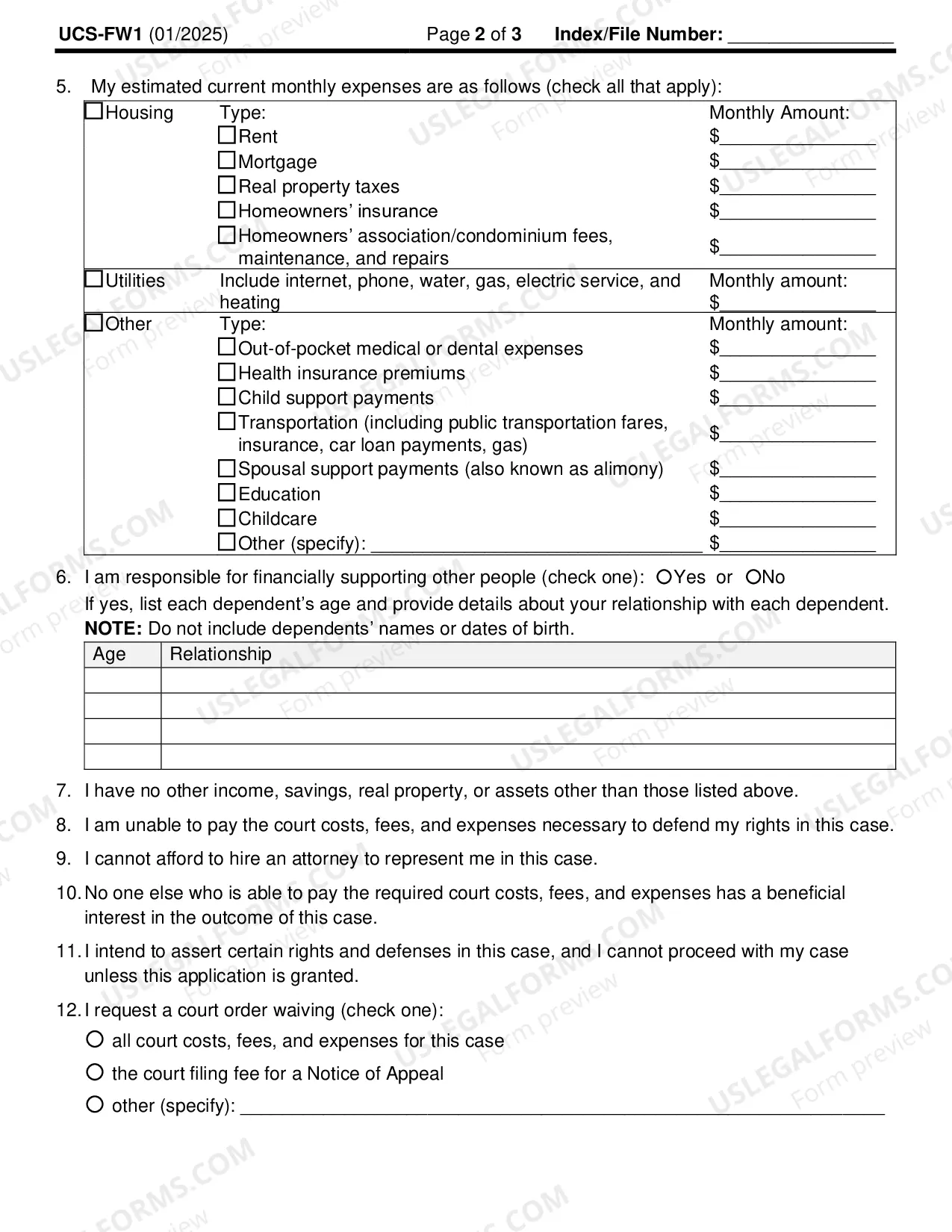 Preview Affidavit in Support of Application