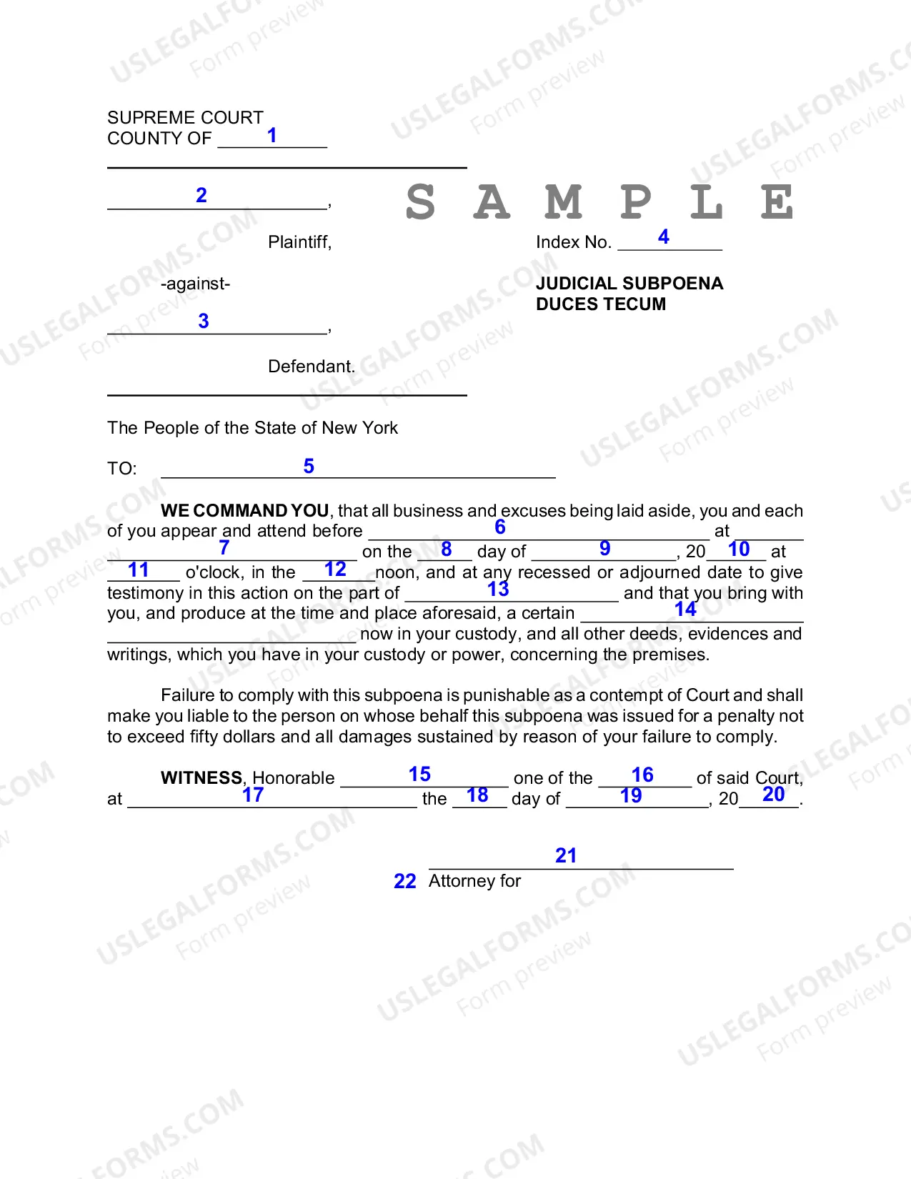 Preview Subpoena Duces Tecum Instructions with Sample