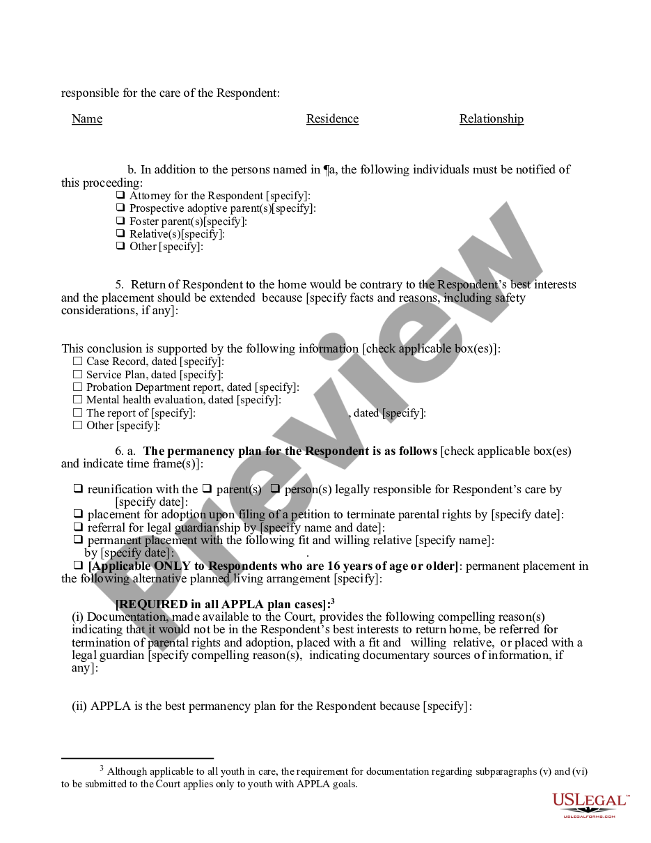 page 1 Petition - Extension of Placement and Permanency Hearing preview