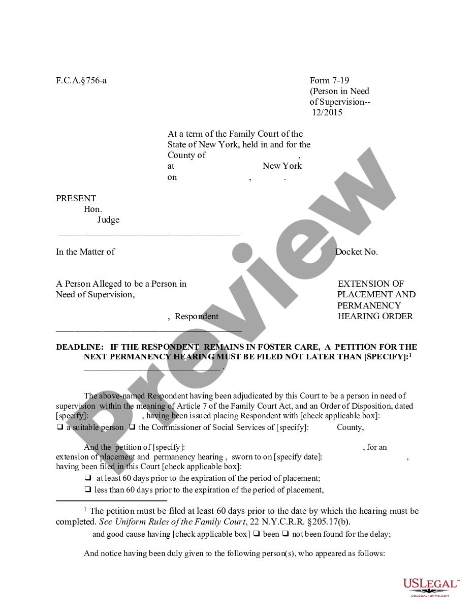 page 0 Extension of Placement and Permanency Hearing Order preview