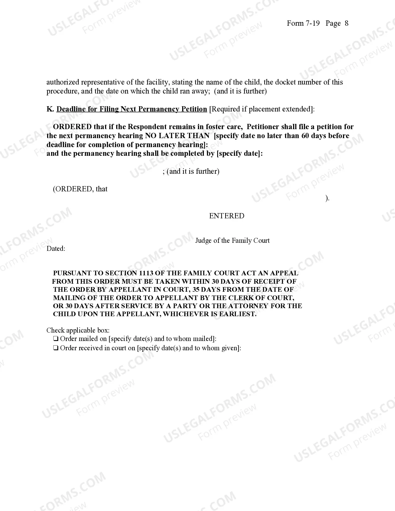Preview Extension of Placement And Permanency Hearing Order
