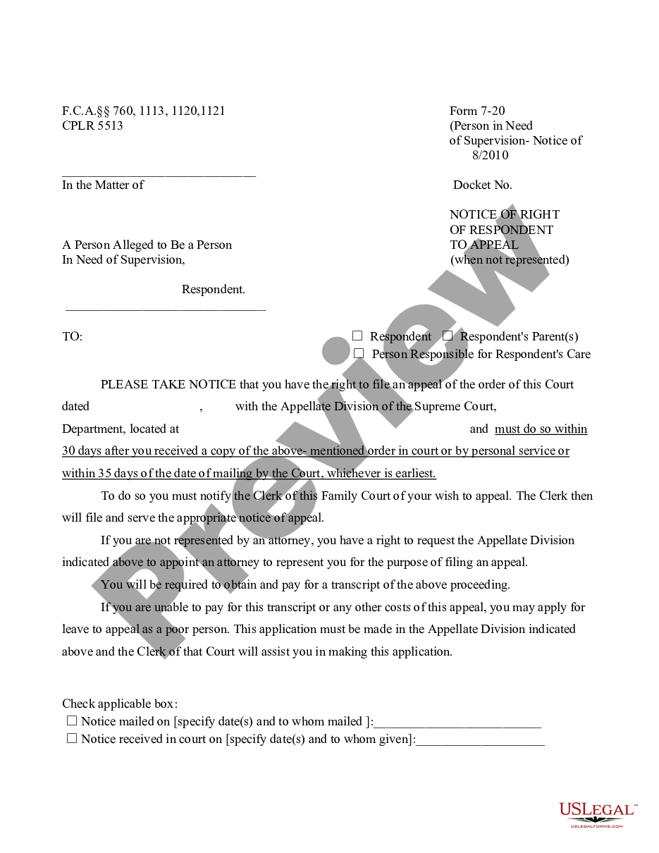 form Notice of Right of Respondent to Appeal preview