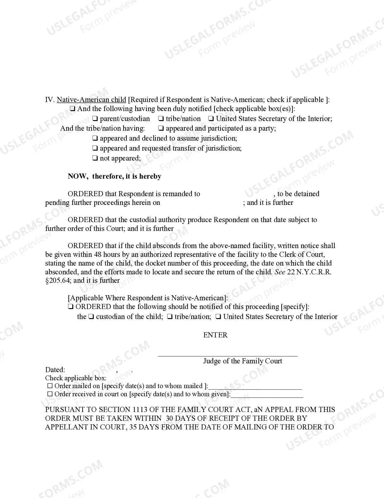Preview Order Directing Detention of Child Post Petition