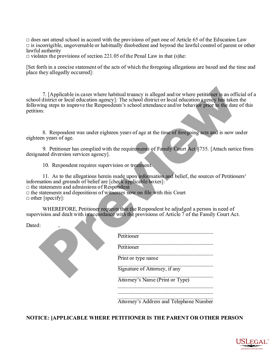 page 1 Petition - Person in Need of Supervision preview