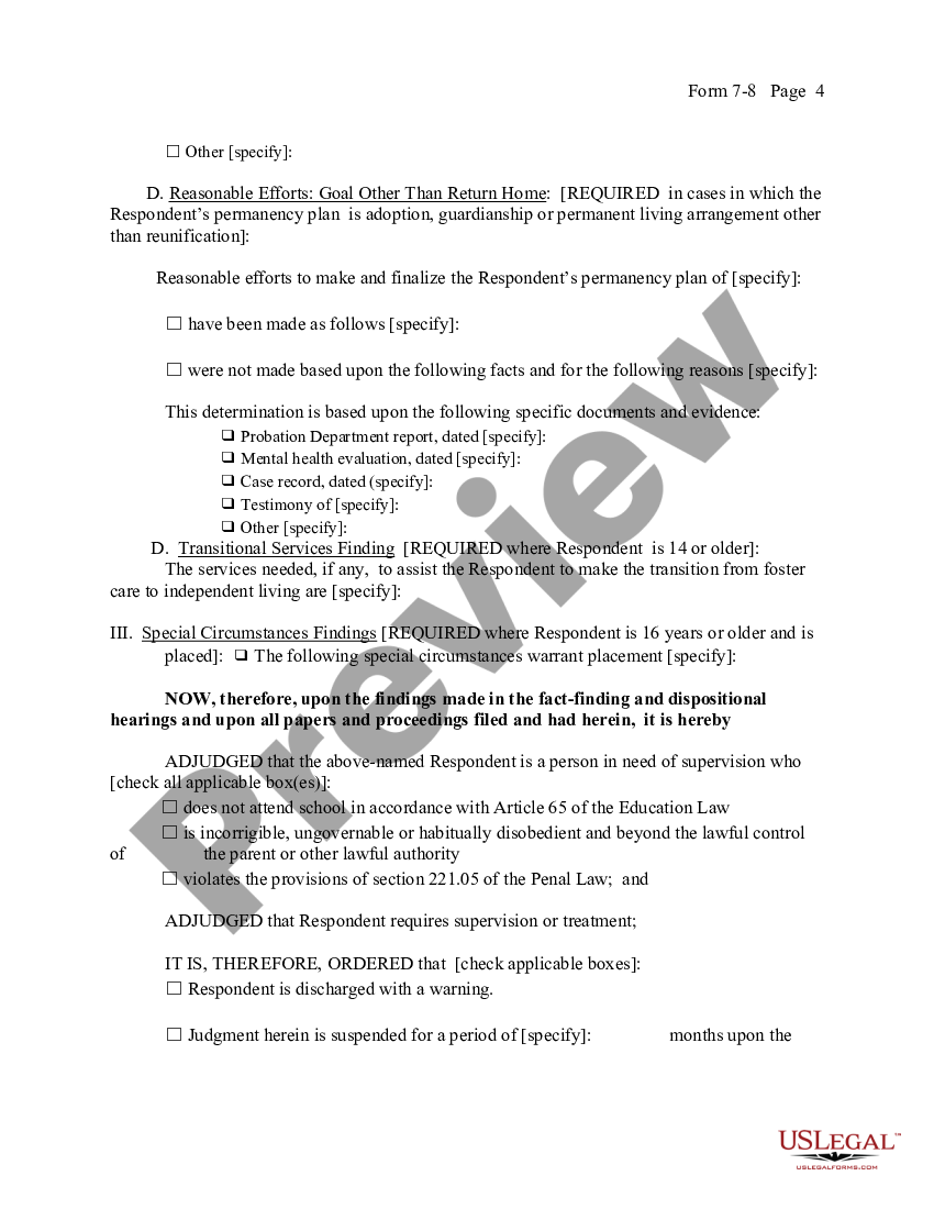 Nassau New York Order Of Fact Finding And Disposition Us Legal Forms 4296