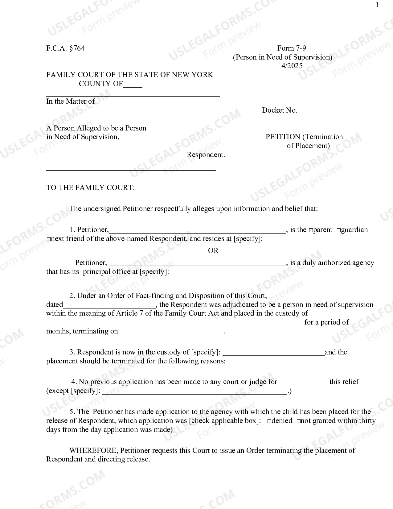 Preview Petition Termination of Placement