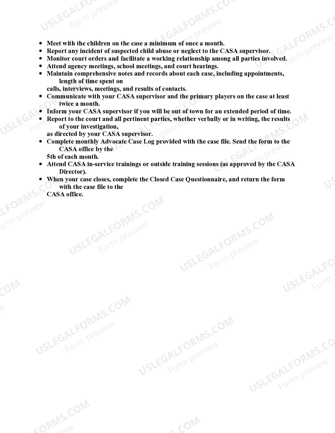 Preview Court Approved Special Advocate (CASA) Disclaimer with Volunteer Job Description and The 10 Most Frequently Asked Questions