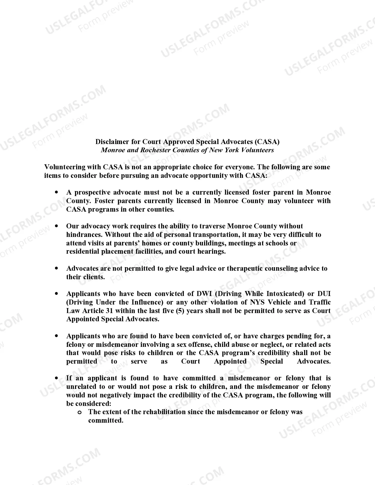 Preview Court Approved Special Advocate (CASA) Disclaimer with Volunteer Job Description and The 10 Most Frequently Asked Questions