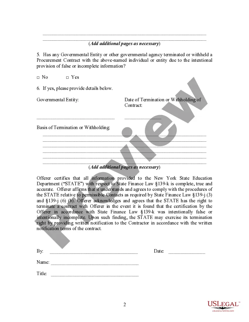 Preview Offerer Disclosure of Prior Non-Responsibility Determination