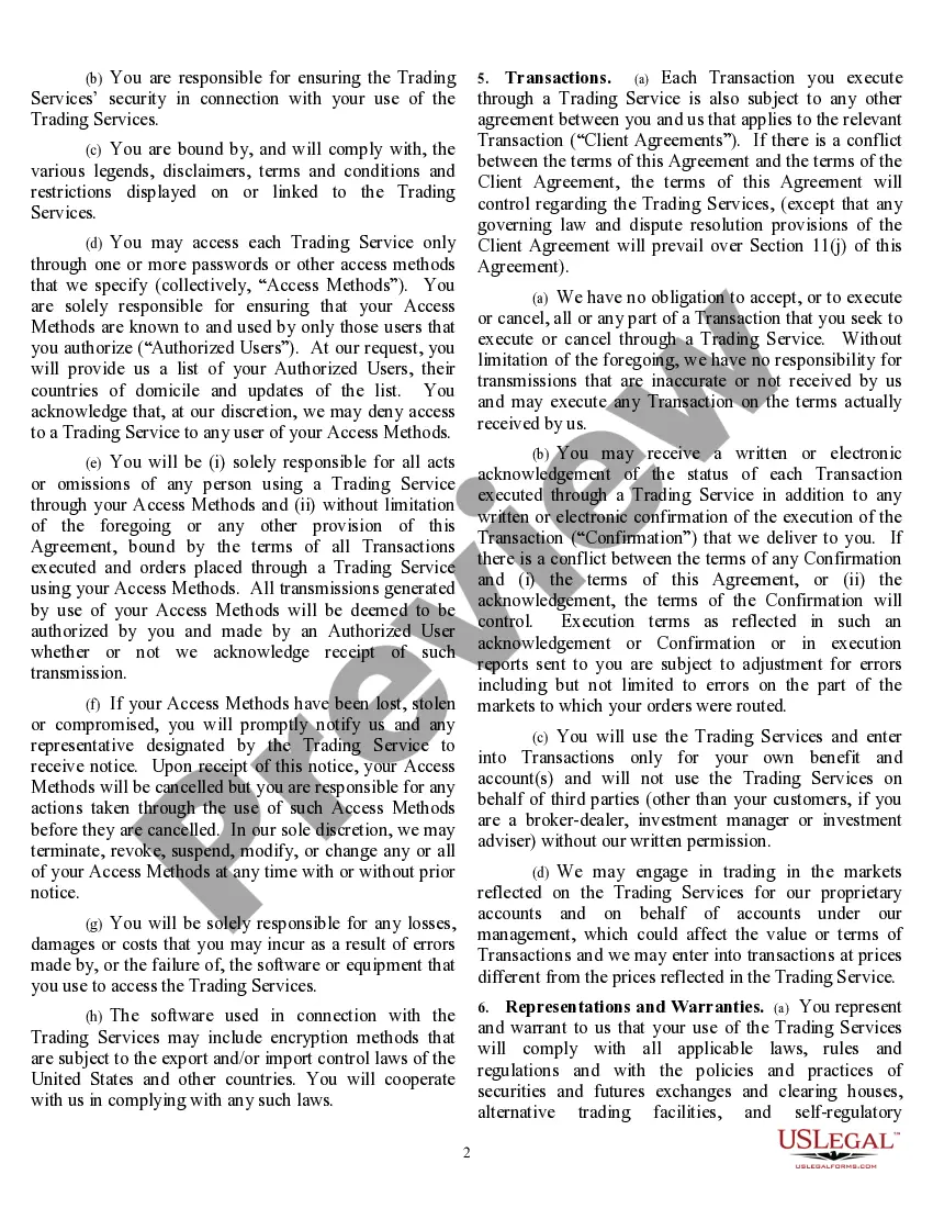 Preview Electronic Trading Agreement and Access Agreement for electronic trading services.