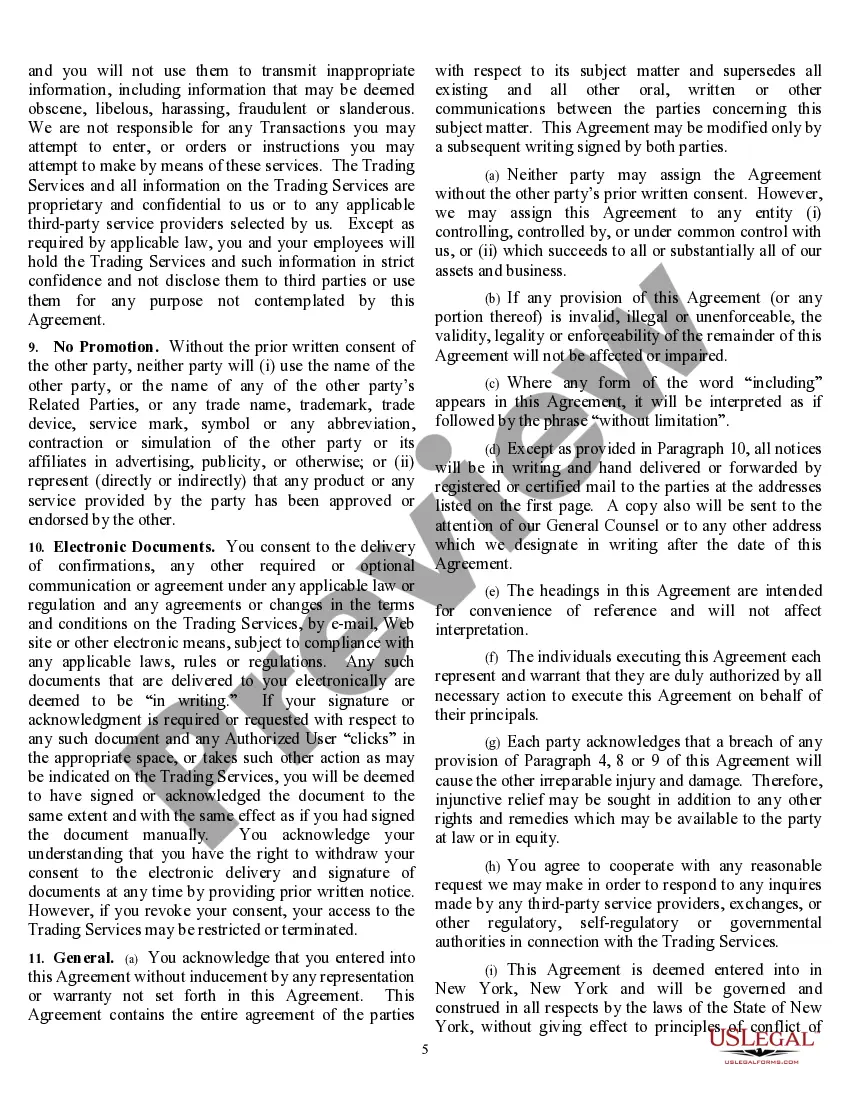 Preview Electronic Trading Agreement and Access Agreement for electronic trading services.