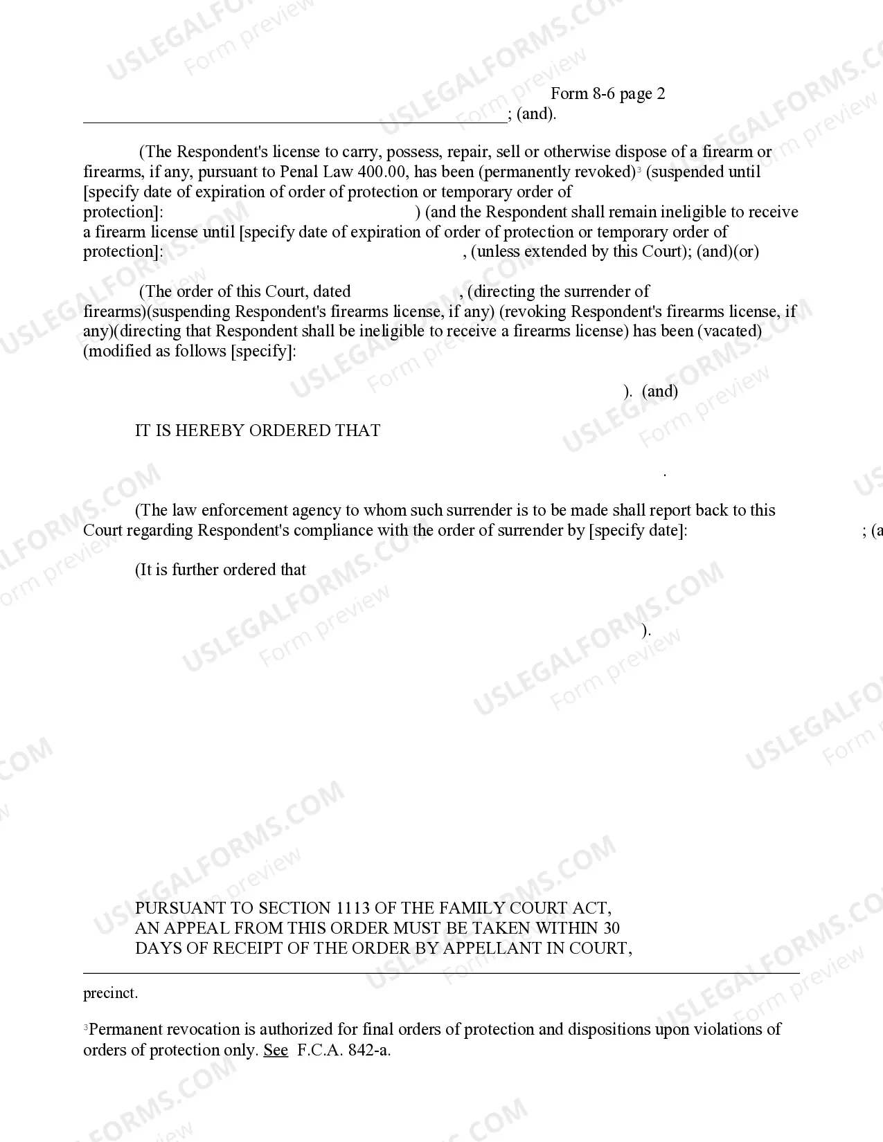 Preview Order Firearms Licenses And Surrenders Notice To Law Enforcement Agency (Family Offense)