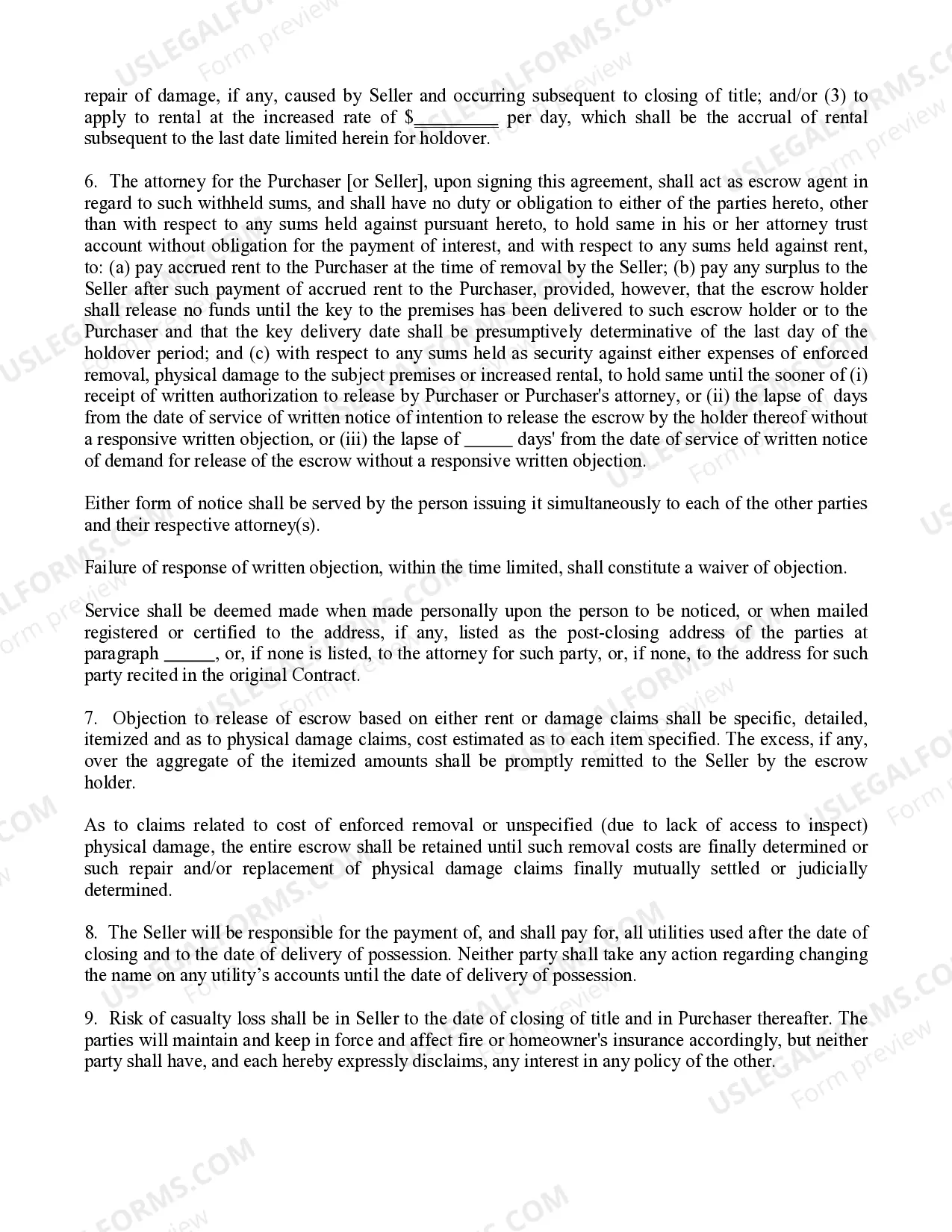 Preview Post-Closing Possession Agreement