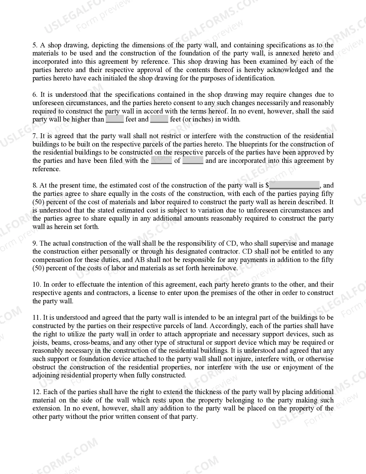 Preview Agreement for Joint Construction of Party Wall