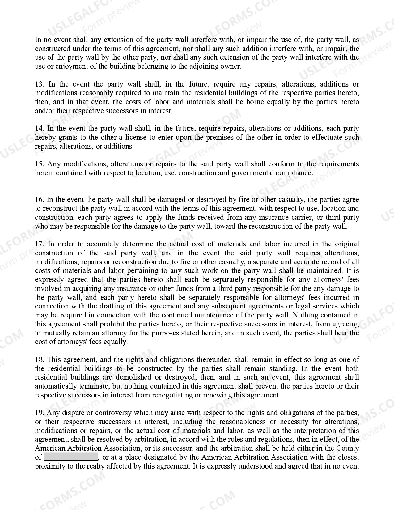 Preview Agreement for Joint Construction of Party Wall