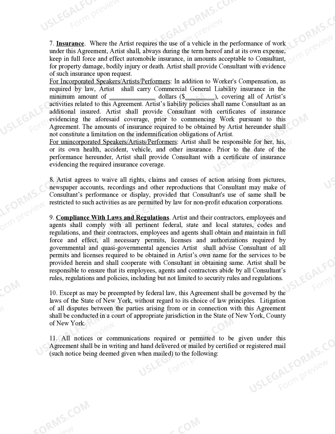 Preview Speaker - Artist - Performer Contract