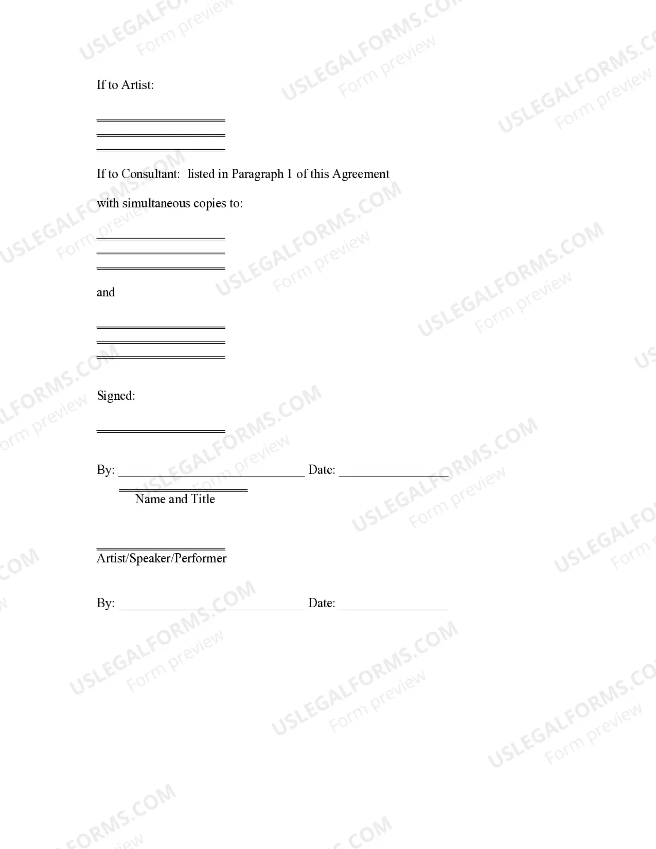 Preview Speaker - Artist - Performer Contract