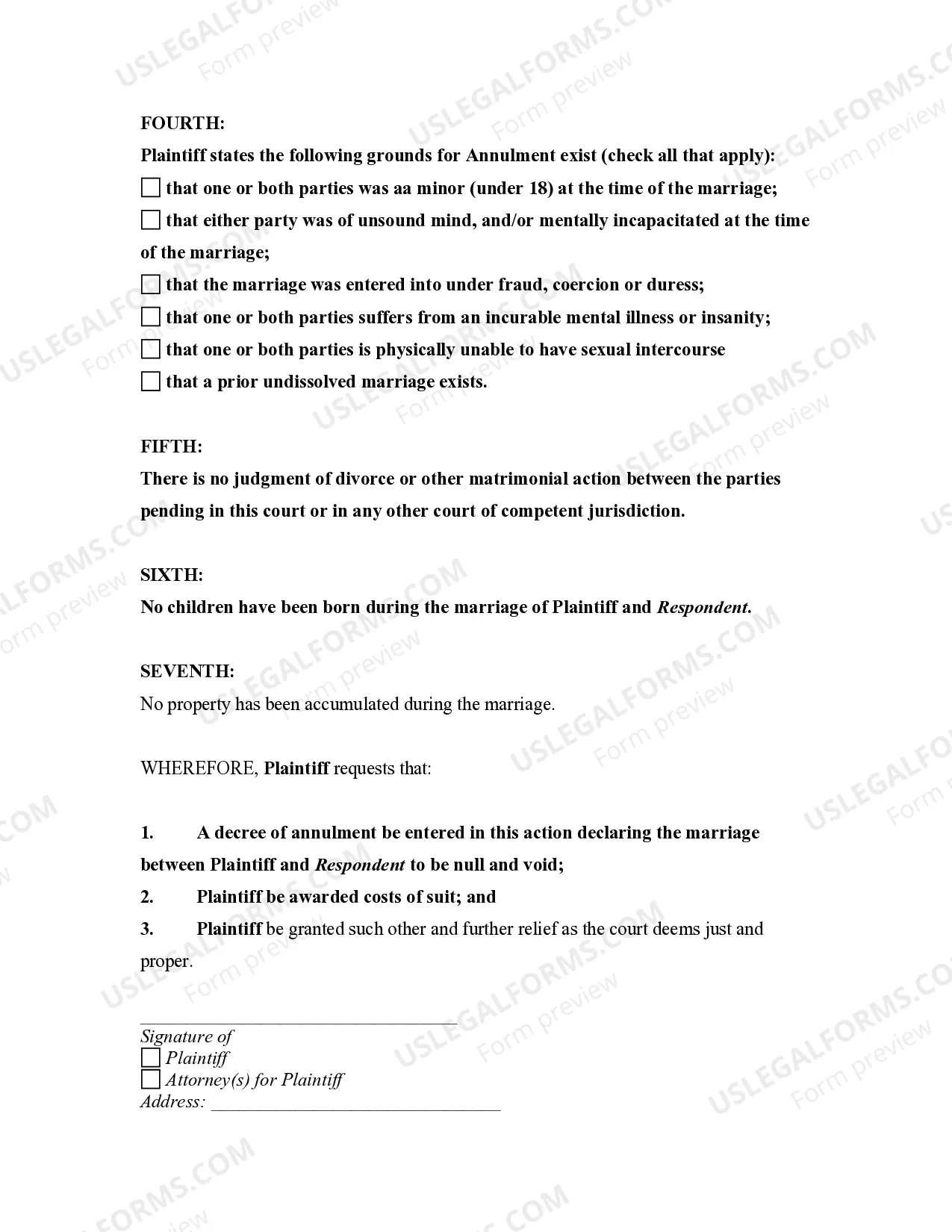 Preview Petition to Annul Marriage