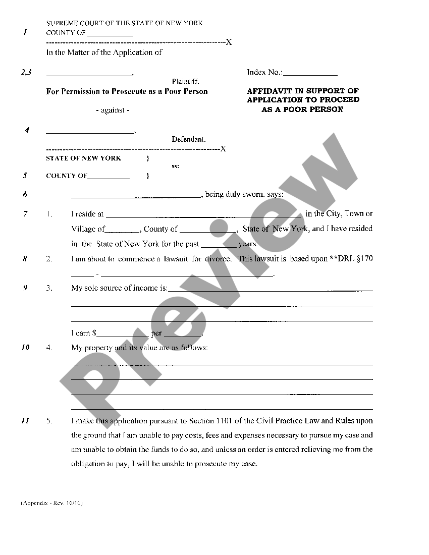 New York Affidavit in Support of Application to Proceed as a Poor ...