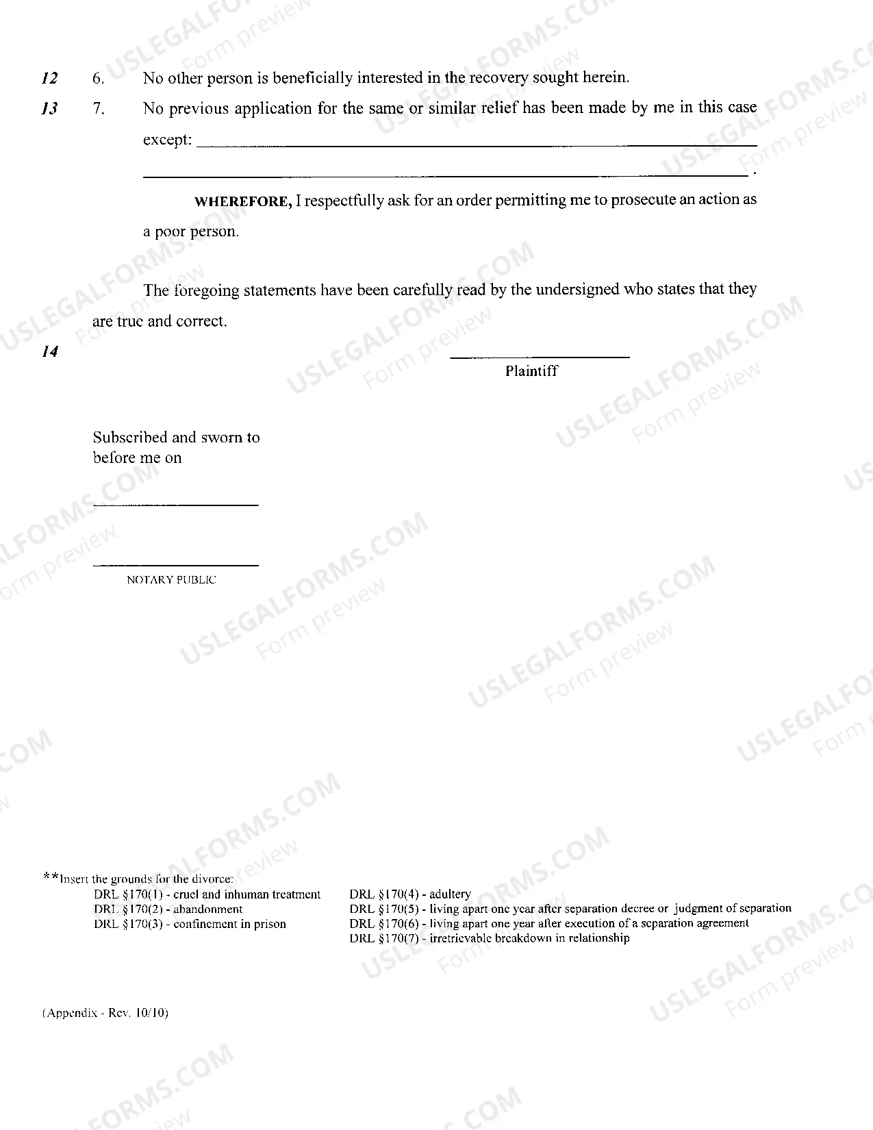 Preview Affidavit In Support of Application To Proceed As A Poor Person