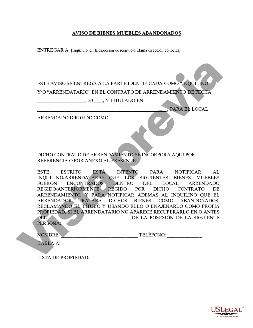 New York Carta del Propietario al Inquilino como Aviso de Propiedad