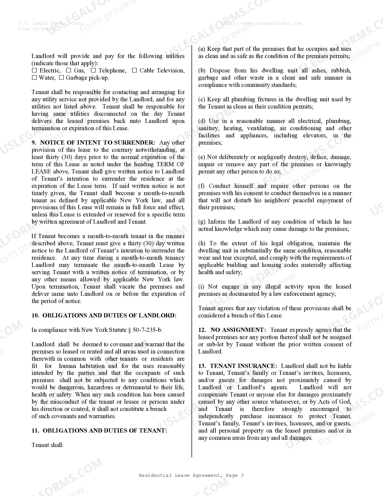 Preview Residential Rental Lease Agreement