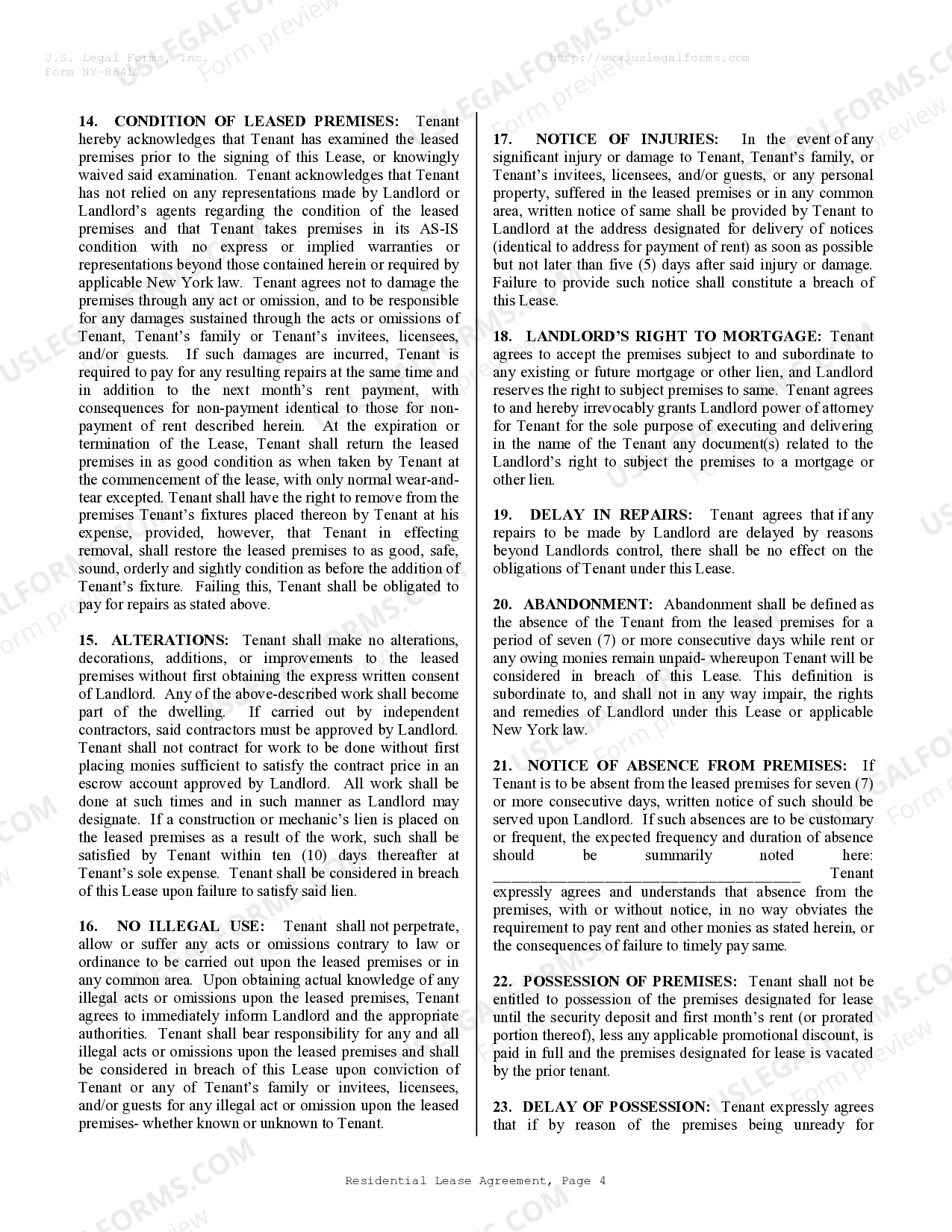 Preview Residential Rental Lease Agreement