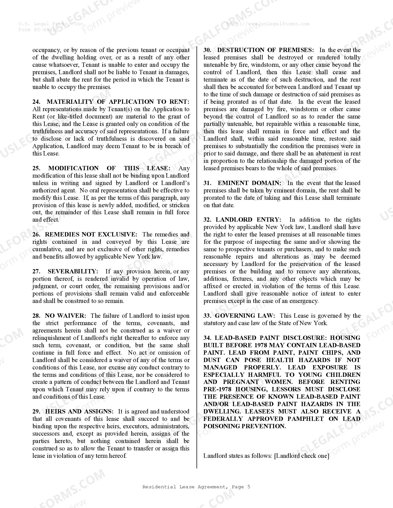 Preview Residential Rental Lease Agreement