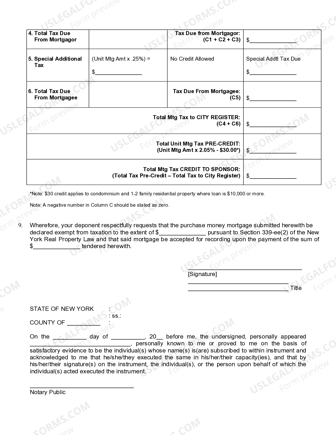 Yonkers New York Mortgage Tax Credit Affidavit US Legal Forms