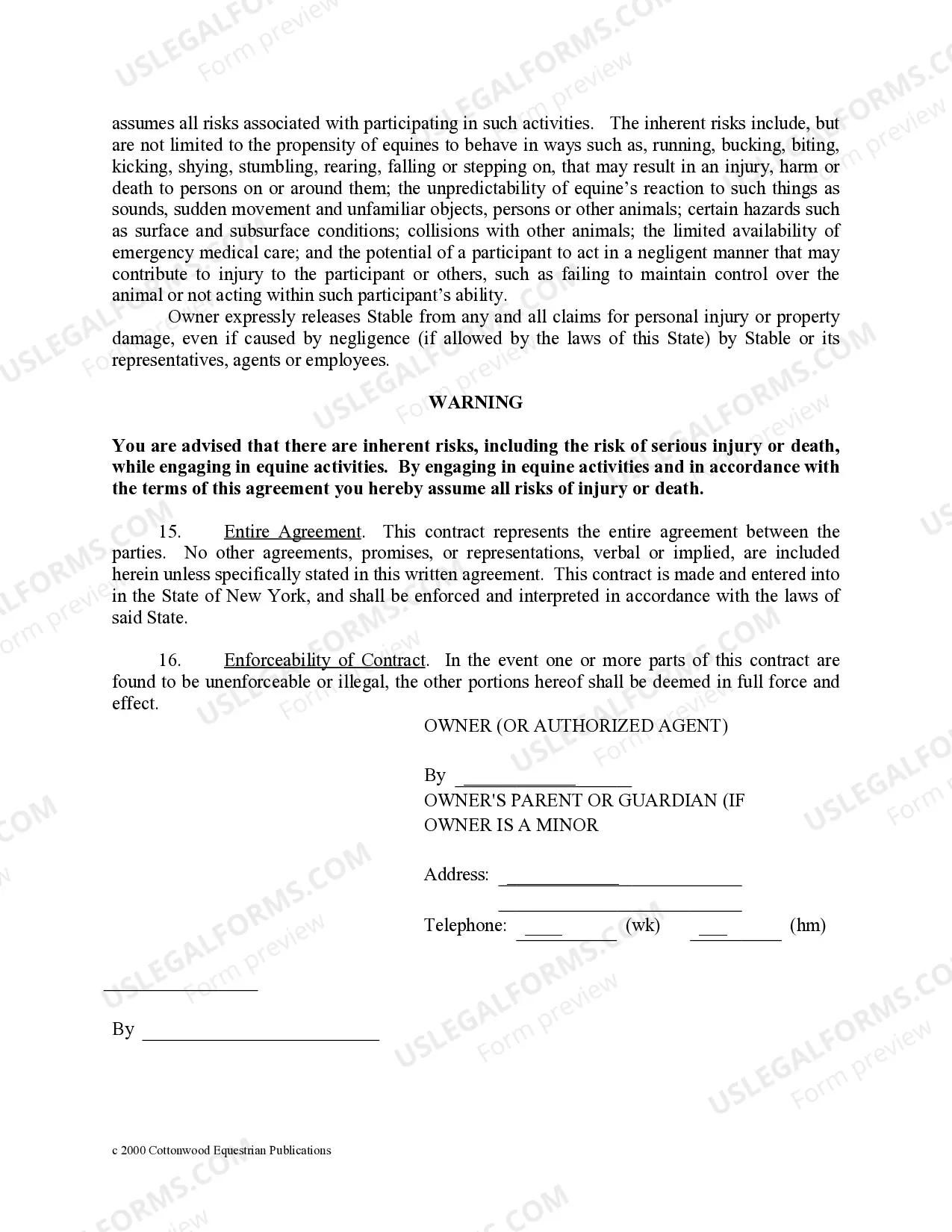 Preview New York Horse Equine Forms Package