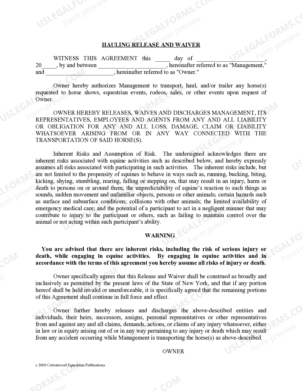 Preview New York Horse Equine Forms Package