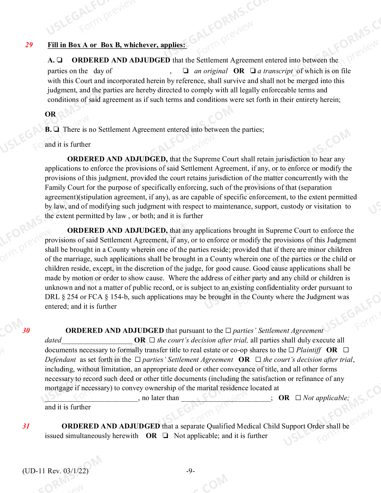 New York Judgment of Divorce Judgement Of Divorce US Legal Forms