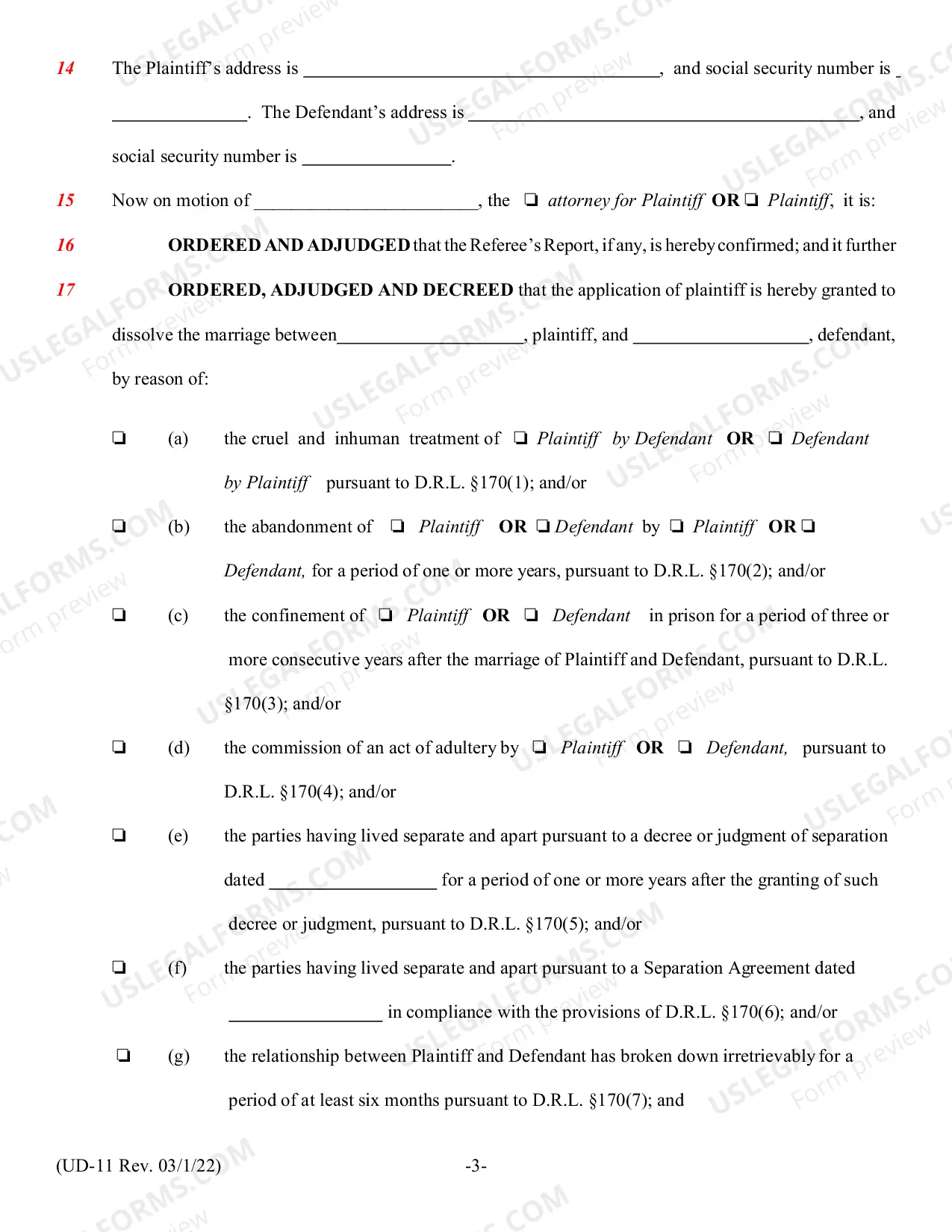 Preview Judgment of Divorce