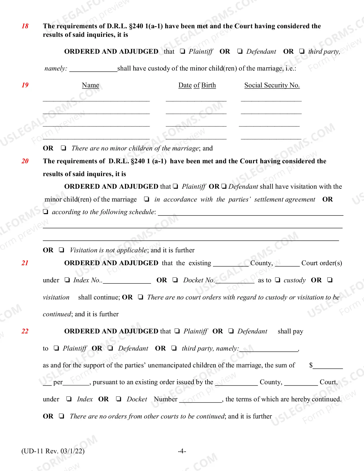 Preview Judgment of Divorce