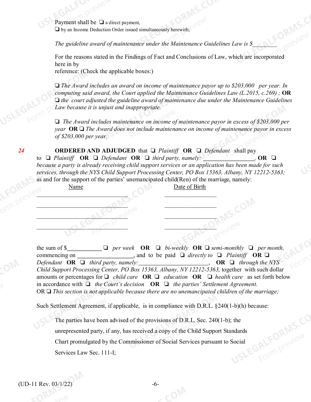 Preview Judgment of Divorce