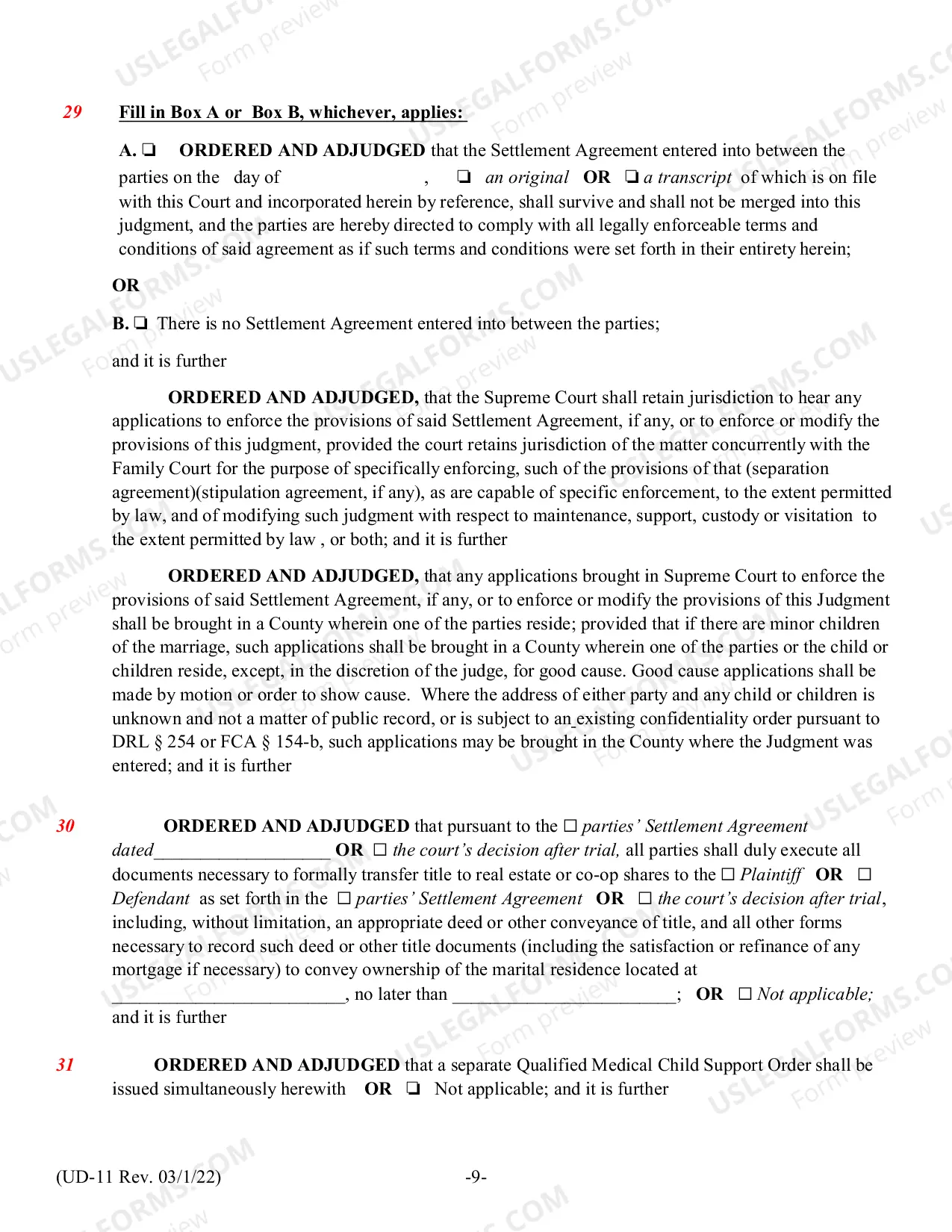 Preview Judgment of Divorce